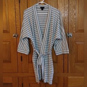 J. Crew Gray and white jersey knit lightweight short length robe